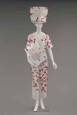 AIDS Memorial Ensemble worn and decorated by Sylvia Goldstaub, Palm Beach, Florida, 1991