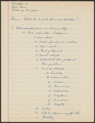 Cornell University Orientation 100 term paper, "What I want from my education." 1944.