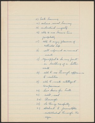 Cornell University Orientation 100 term paper, "What I want from my education." 1944.