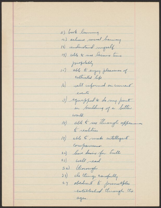 Cornell University Orientation 100 term paper, "What I want from my education." 1944.