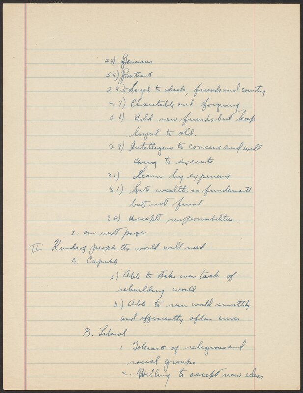 Cornell University Orientation 100 term paper, "What I want from my education." 1944.