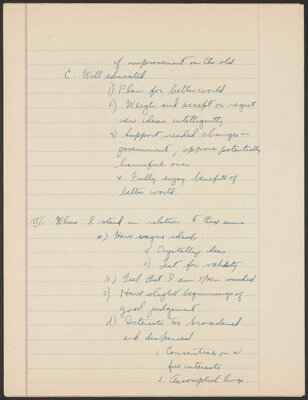 Cornell University Orientation 100 term paper, "What I want from my education." 1944.