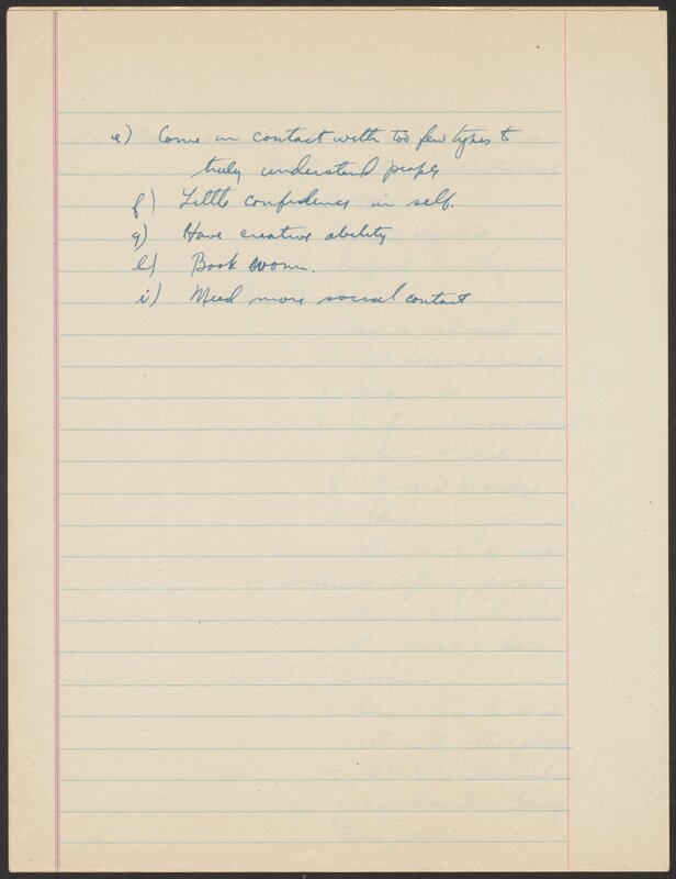 Cornell University Orientation 100 term paper, "What I want from my education." 1944.