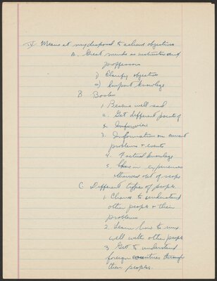 Cornell University Orientation 100 term paper, "What I want from my education." 1944.